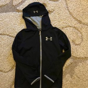 Lightweight fleece lined full zip hoodie with two side pockets.